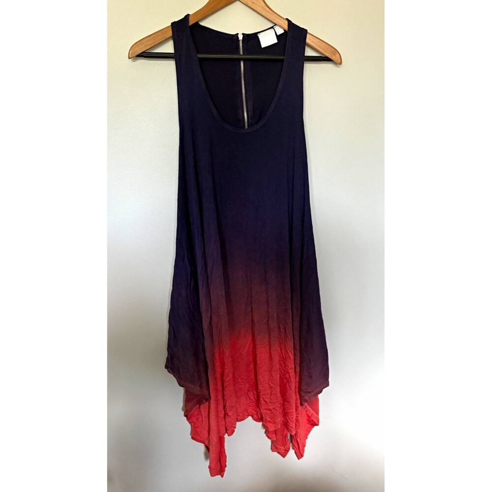 Beach Break Ombre Navy/Coral V-Neck Sleeveless Dress Short Zip, Large